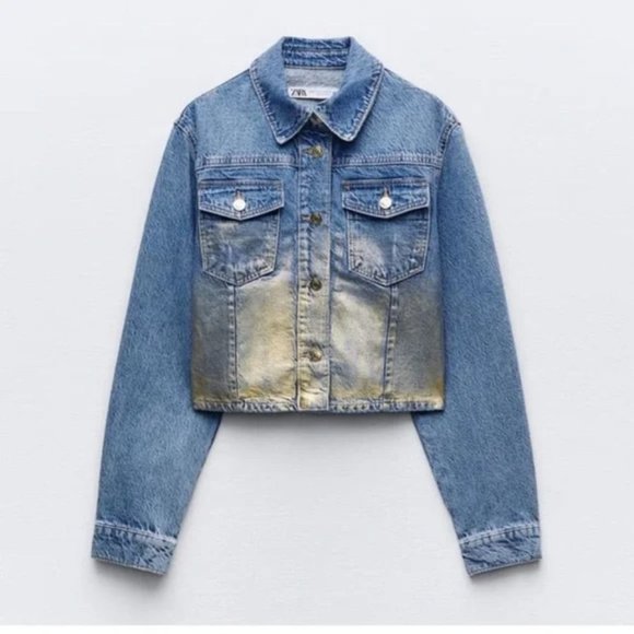 ZARA Z1975 CROPPED METALLIC DENIM JACKET - Picture 1 of 4